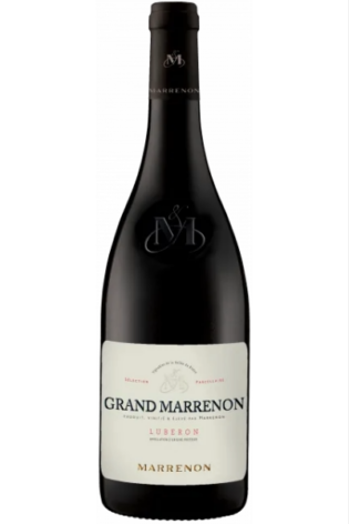 Flasche Grand Marrenon Rotwein, eine exzellente Cuvée aus dem Luberon, Frankreich.